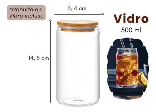 Madock Variedades Copo Lata 500ml Com Tampa Bambu E Canudo Vidro Drinks Estilo Tiktok Moda Divertido Personalizado Com Adesivo Drinks Sucos Smoothies Presente