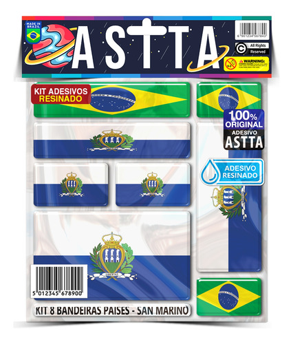 Kit 8 Adesivos Resinado San Marino Bandeiras