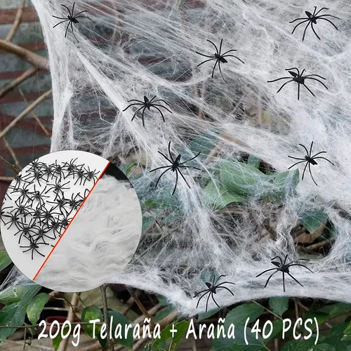 Telaraña Decorativa Halloween 200g Con 50 Arañas - Brilla En Oscuridad, Efecto Miedo, Fiestas