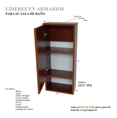 Imagen 8 de 10 de Mueble Modular Aéreo En Melamina Para Baño Mod. Gcc-15a
