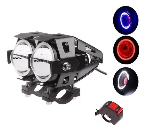 Par Exploradora Moto Carro Led 6000 Lm Ojo De Angel + Switch