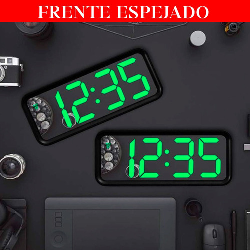 Reloj Led Despertador Alarma Espejo Digital Inteligente Blanco/nros Verdes