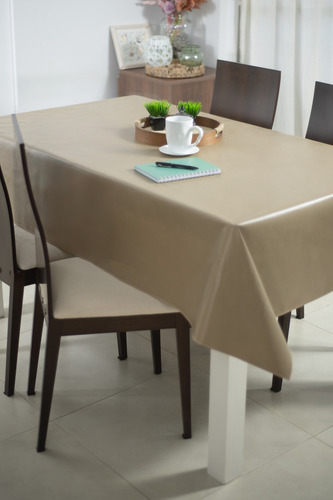 Mantel Cuerina Impermeable Cuadrado 1.40x1.40 Ecocuero Color Beige Liso