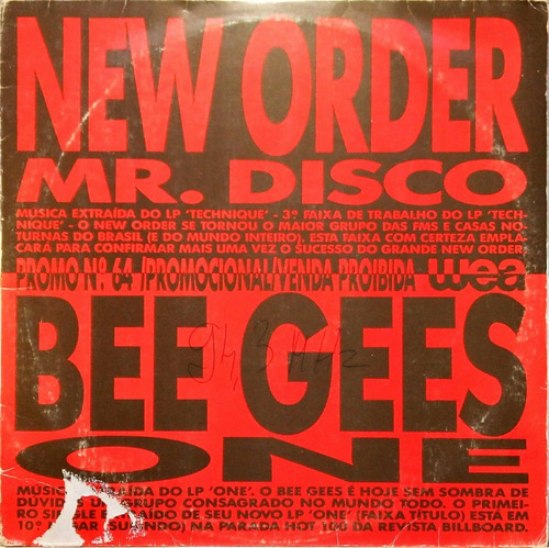 New Order Mr. Disco Lp Promo N. 64 Bee Gees Wea 1989 3350