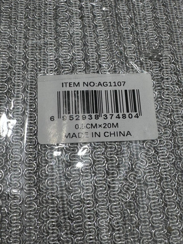 Galon De Lurex Cadeneta 5 Mm De Ancho X 20 Mts Art 1107 Plateado 1107
