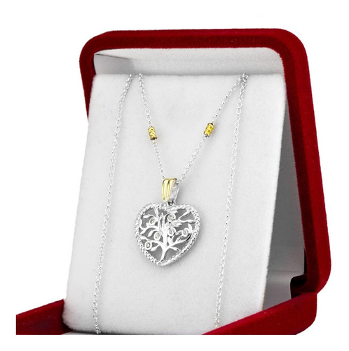 Conjunto Dije Árbol De La Vida Corazón Plata Y Oro Amor