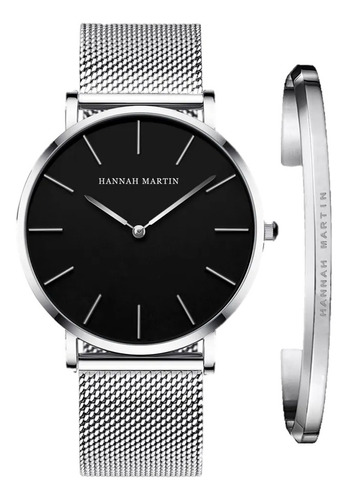 Reloj Mujer Hannah Martin Elegante Moda Acero + Brazalete Hm