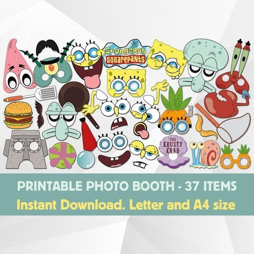 Bob Esponja Photo Booth Props X 37 Formato Pdf A4