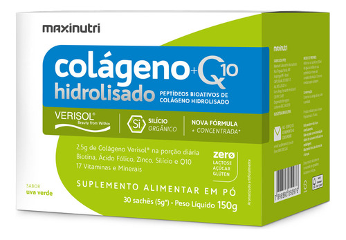 Colágeno Verisol Sachês Uva Verde 30x5g + Q10 Maxinutri