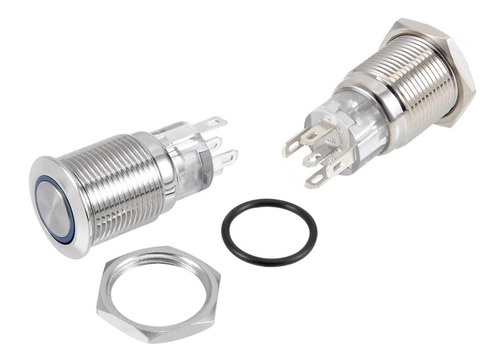 Imagen 8 de 9 de Boton Pulsador De Metal Momentáneo Led Con Logo - 16mm Azul