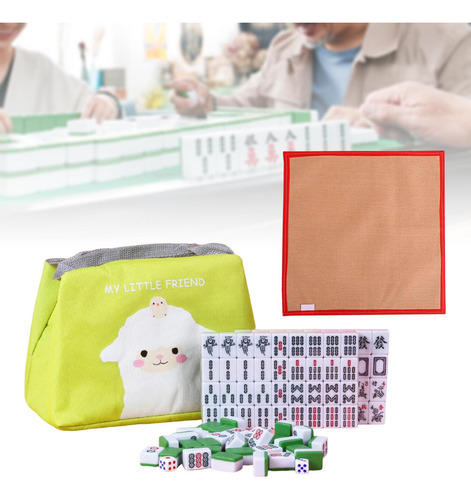 Fun Mini Mahjong Set Con Mantel Pequeño Juego De Mesa Verde
