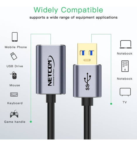 Cable Extensión Usb 3.0 Macho A Hembra 3 Metros Netcom 5gbps