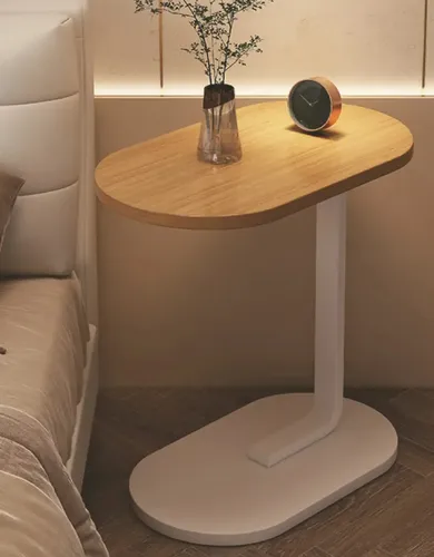 Mesa Lateral Sofá Cama Portátil Madeira Aço Apoio Canto Decorativa Sala Quarto Minimalista M...