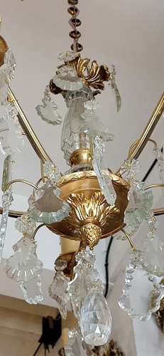 Antiguo Lampara Techo Araña Bronce Caireles Cristal 5 L N162 (Usado)