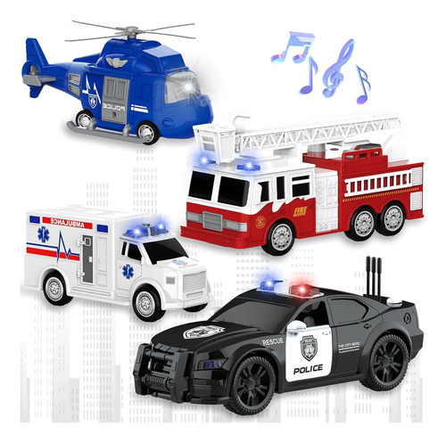 4 Paquetes De Juguetes Para Camiones De Bomberos, Ambulancia