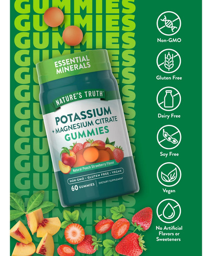 Nature's Truth Gomitas Potasio + Citrato De Magnesio 60 Pzas Durazno Y Fresa