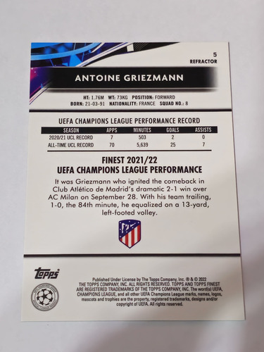 Antoine Griezmann Topps Finest Uefa Champions League 2021/22 (Usado)