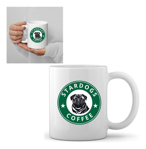 Taza Stardogs Coffee (broma Starbucks) Pug Doglover Pugslife Color Blanco Taza Stardogs Pug