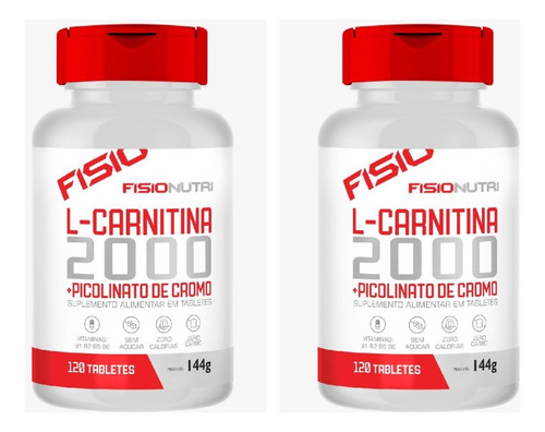 2x L-carnitina 2000mg Pote 120 Tabs - Thermo - Fisio Nutri Sabor Sem Sabor