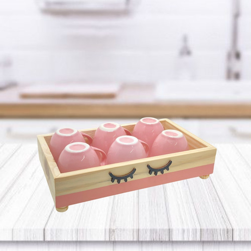 Jogo 6 Xicara Café Chá Porcelana Bandeja Rosa Cantinho Café