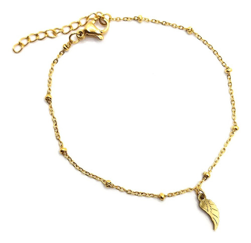 Pulsera Acero Inoxidable Dorado Bolitas Media Ala Mujer