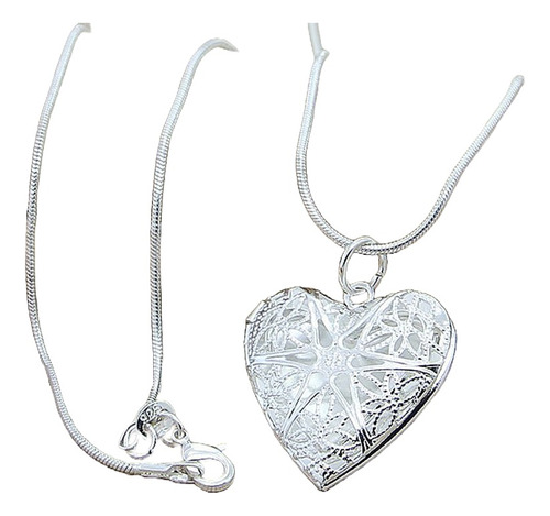 Collar Con Dije De Corazón - Marco Para Fotos Plata 925