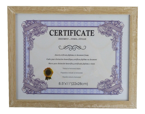 Marco Para Diploma Certificado Título Color Pino 22x28cm