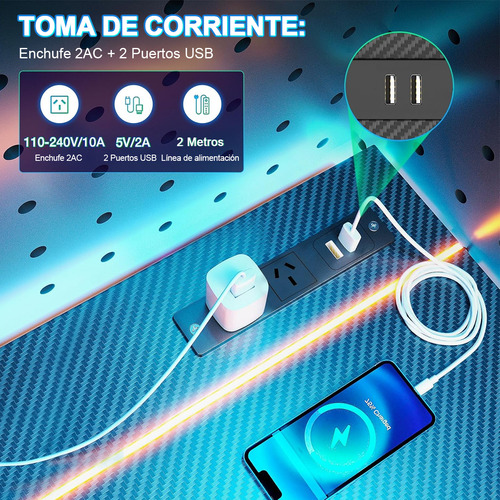 FURRIFIC Escritorio Gamer Ajustable RGB LED 100x50cm Base Z Estable con 2 Enchufes + 2 USB, Portavasos y Soporte Auriculares | Mesa PC Gaming