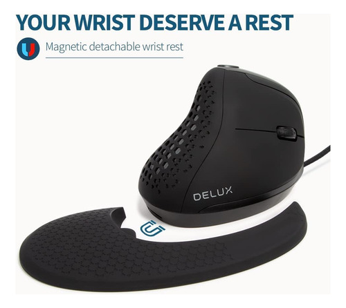 Mouse Delux Vertical Ergonômico Com Cabo E Roda De Polegar