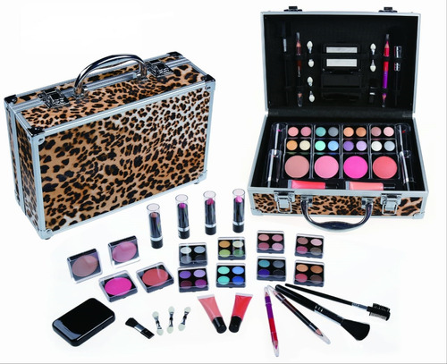 Set De Maquillajes Maletín Aluminio Tipo Leopardo (10404lp)