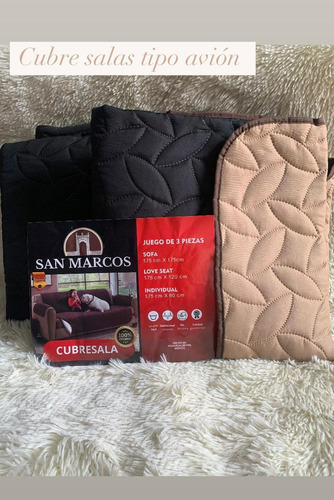 Cubre Sala Doble Vista Tipo Avion 3 Piezas Impermeable Negro Camel