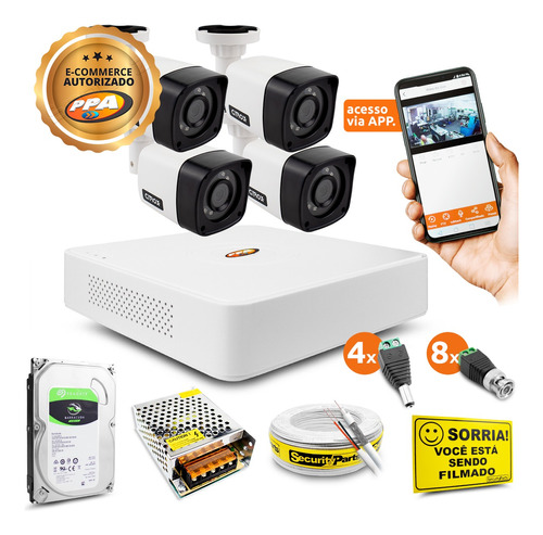 Kit Cftv 4 Câmeras Multi Hd 720p 1mp Dvr App Ppa