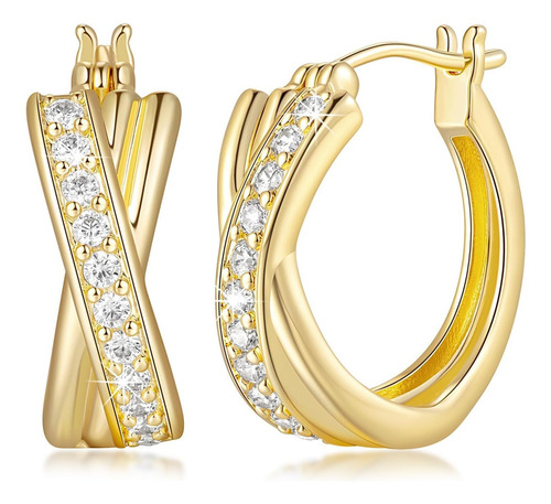 Arracadas Con Circonitas De Oro 14k Grandes Gruesas Aretes De Oro Para Niña Mujer 17mm Regalos Para Mujer