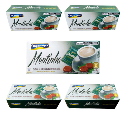 Pastilha De Chocolate Mentinha Montevérgine Kit Com 5 X 70g