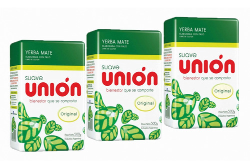 Imagem 1 de 2 de Kit 3 Erva Mate De Chimarrão Importada Argentina Union Suave