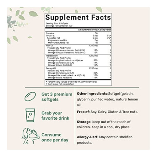 Ultra Omega 3-6-9 3600 Mg Perserv, 300 Cápsulas Blandas Sin