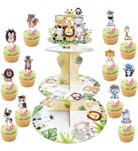 Soporte Para Cupcakes Wild One De 3 Niveles Con 24 Adornos P