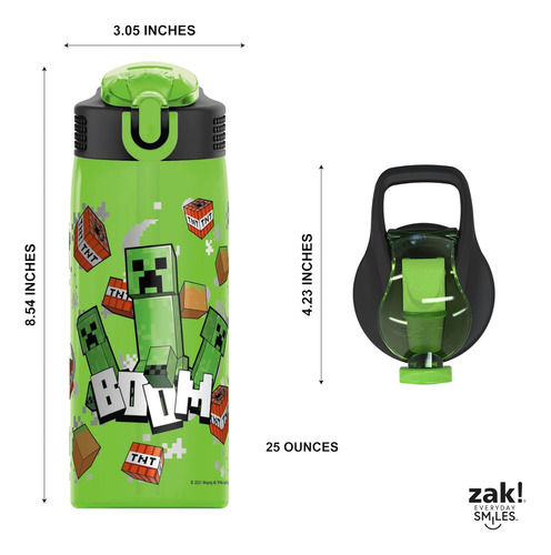 Zak Designs Botella Diseño De Minecraft, Plástico 16 Y 25 Oz Minecraft 25 Oz