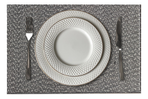 12 Jogo Americano Mesa Posta Luxo Impermeável Pvc Mz Mult Vr Cor M2 Preto Grafite Cinza Claro Multi Mz Retangular