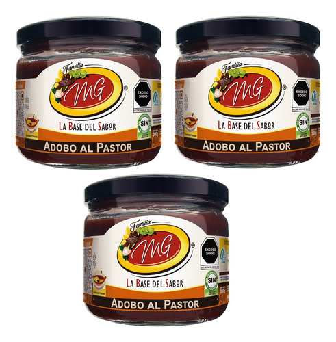 3pack Adobo Pastor Gourmet Artesanal Natural 100% Salsa Mg