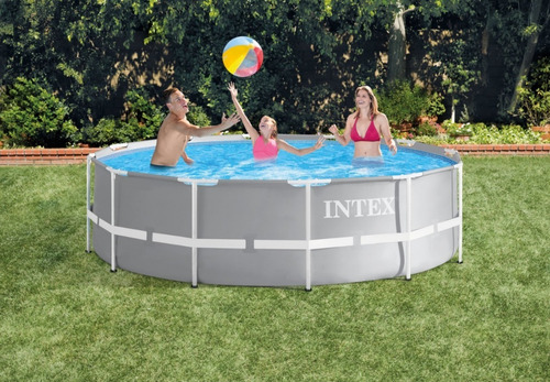 Piscina estructural redonda Intex 26716 con capacidad de 8592 litros de 366cm de diámetro x 99 de alto gris claro diseño mosaico