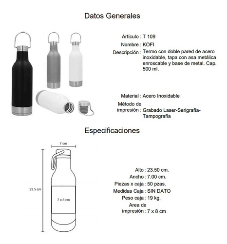 Imagen 6 de 10 de Termo Con Doble Pared De Acero, Con Asa Metálica 500ml