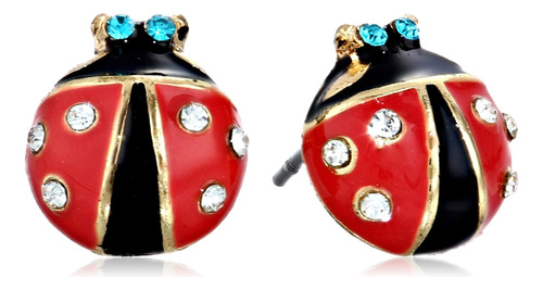 Betsey Johnson Aretes De Mariquita Roja Y Negra