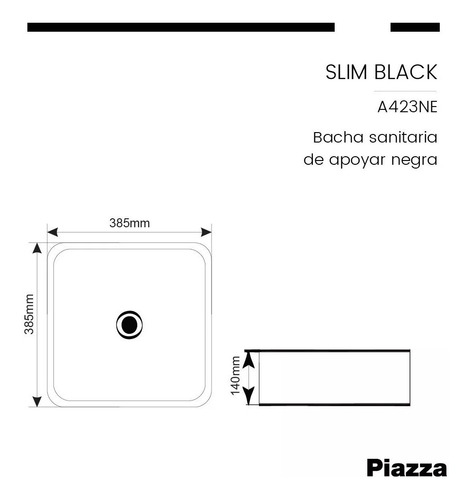 Bacha Apoyo Cuadrada A423ne Piazza Lavatorio Pileta Black