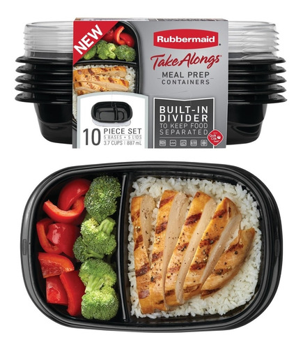 5 Contenedores Bowls Rubbermaid Take Alongs Meal Prep 887ml