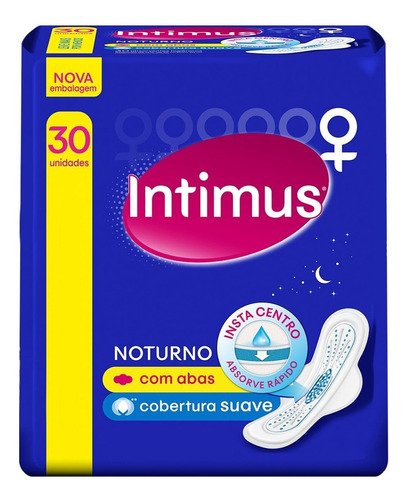 Intimus Absorvente Noturno cobertura suave com abas 30 unidades