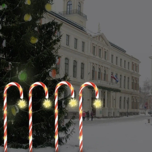 Juego De 8 Luces Solares Navideñas Con Bastón De Caramelo