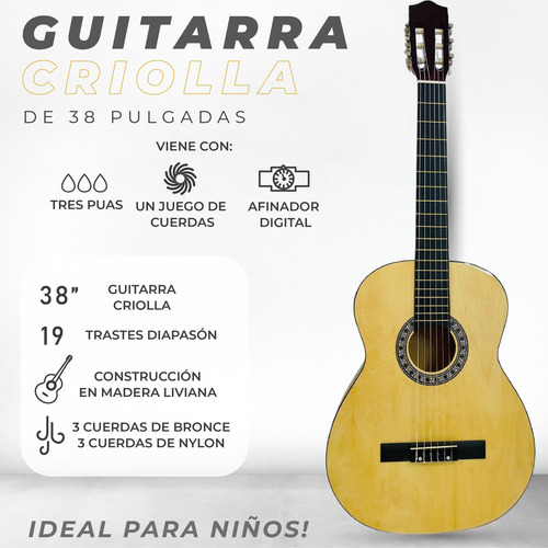 Guitarra Clásica Criolla Mti Diestro 38 Pulgadas Accesorios