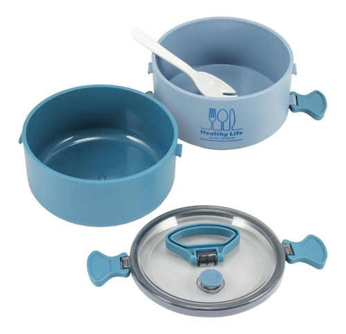 Imagem 3 de 6 de Marmita De Plástico 1400 Ml 2 Andares Com Garfo Livre De Bpa