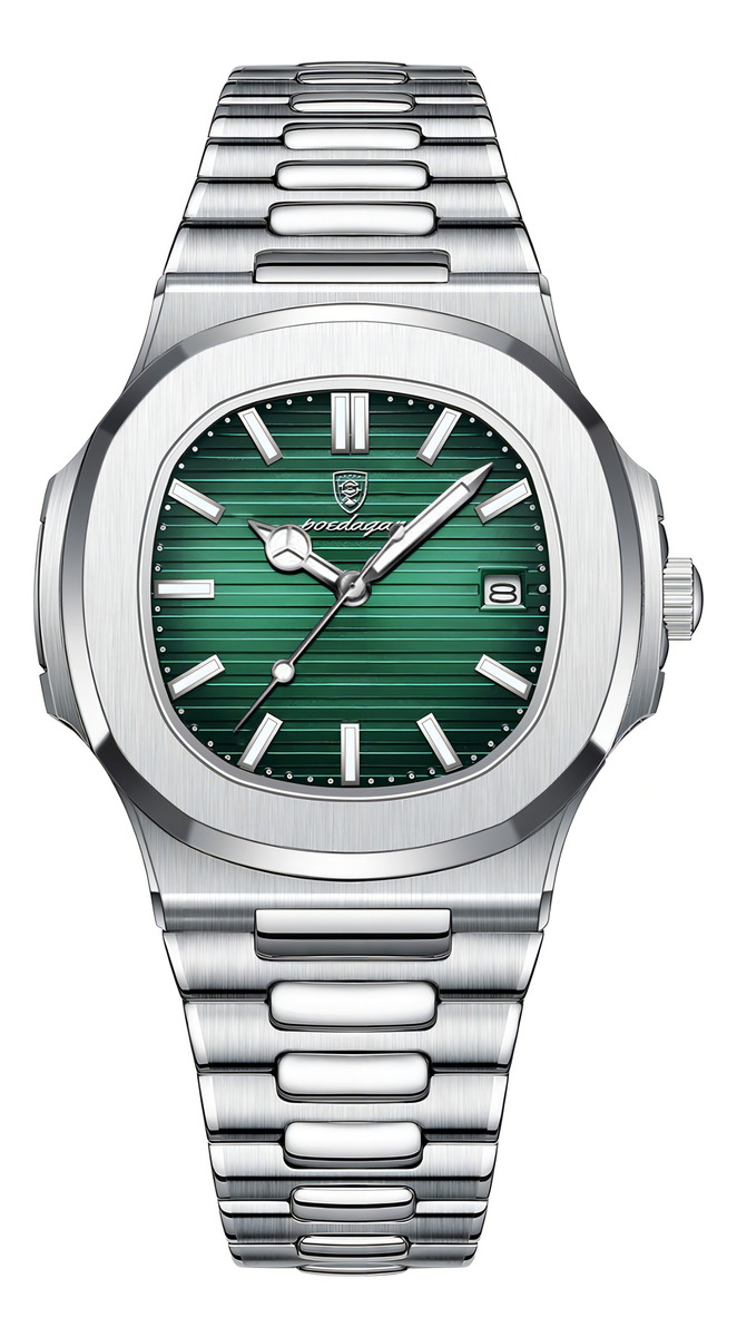 Relógio Poedagar 613 Aço Inoxidável Quartzo Fundo Verde 41mm Resistência Água